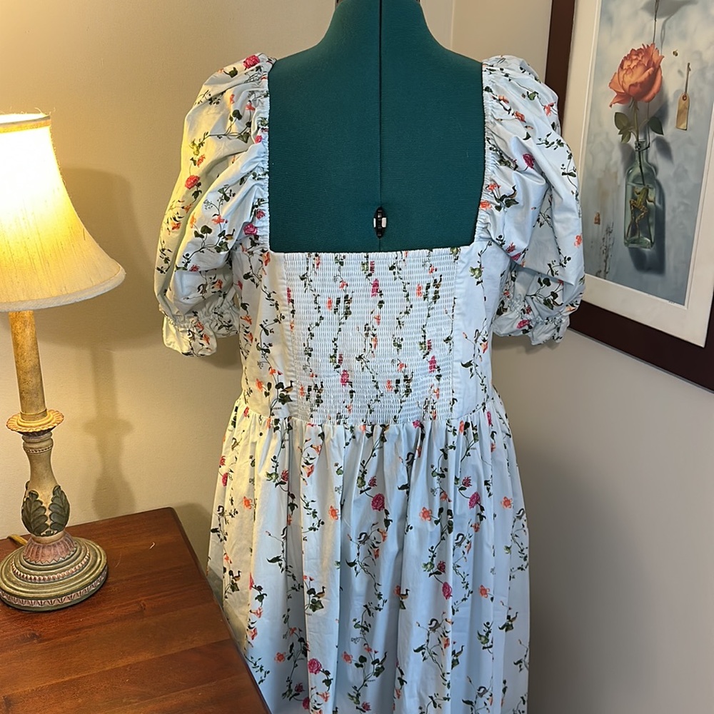 Hill House Light Blue Floral Puff-Sleeve Midi Dress - Picture 7 of 7